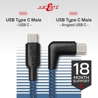 JuicEBitz® USB C to USB C Right Angle 100W Fast Braided Phone Charger Cable Lead
