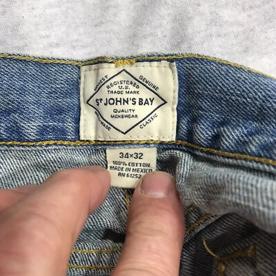 St Johns Bay Straight Leg Jeans Size 34 x 32 Naturally Distressed