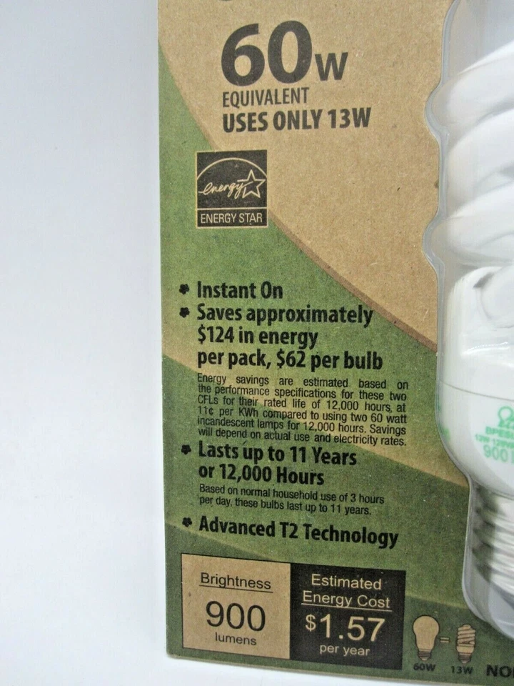 Feit Electric Ecobulb Plus Spiral 13W Light Bulb Soft White 60W XS 900 Lumens - Image 2 of 4