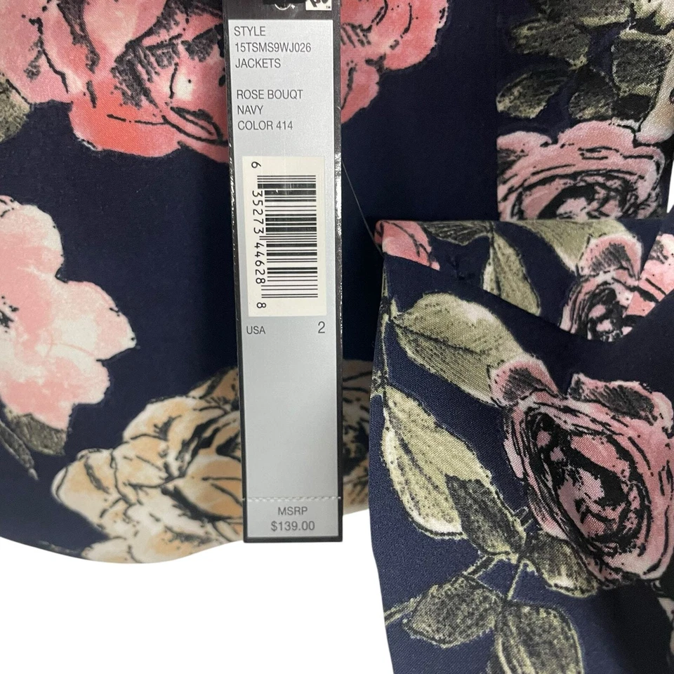 Jaqueta Blazer Tahari ASL Floral Estampa Rosa Botão Frontal Feminina Rosa Marinha 2 Nova com etiquetas - Imagem 4 de 4