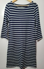 Garnet Hill Dress Women's Size 4 Bateau Neck Navy Blue Striped Pockets