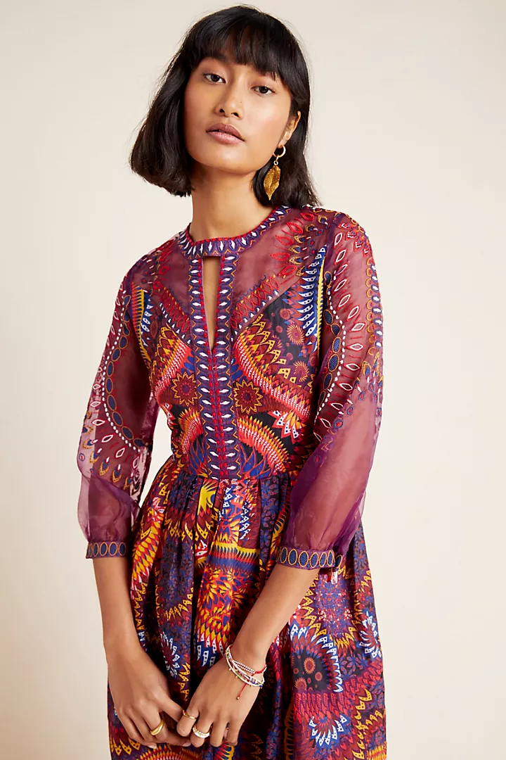 NWT Anthropologie Maren Embroidered Maxi Dress Size 2 Petite Sunset Motif  Purple | eBay