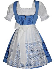S 6 Dirndl German Dress  Lace Apron  Top Oktoberfest EMBROIDERED Blue 3 Pc SET