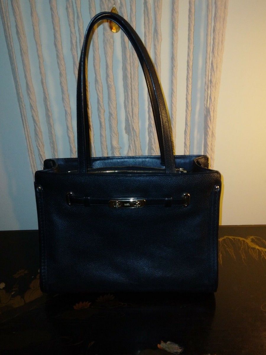 ? COACH Swagger Polished Pebbled Leather Small Tote Satchel Black 