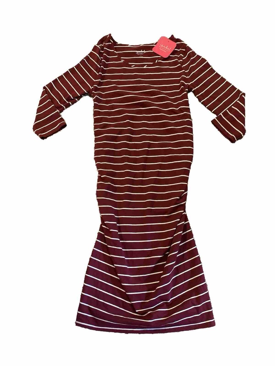 NWT! Isabel Maternity Ruched Striped Midi Ruched T-Shirt Dress - Size  Medium | eBay