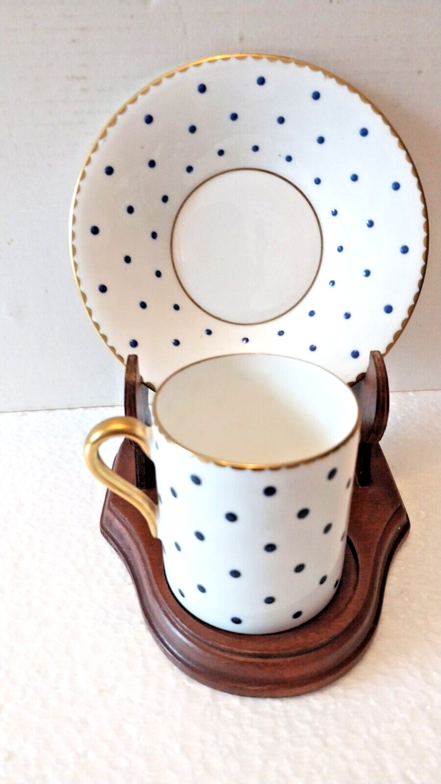 SHELLEY England Blue Polka Dot White Bone China Demitasse Espresso 