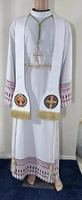 TRADITIONAL STYLE WHITE STOLE + SAINT BENEDICT