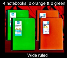 4pk pen gear composition book Durable POLY Cover, WIDE RULED, 2 Orange  2 Green