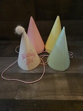 Birthday Party Hats - Fits Adult  Child - Pastel Rainbow Bday Party Glitter...