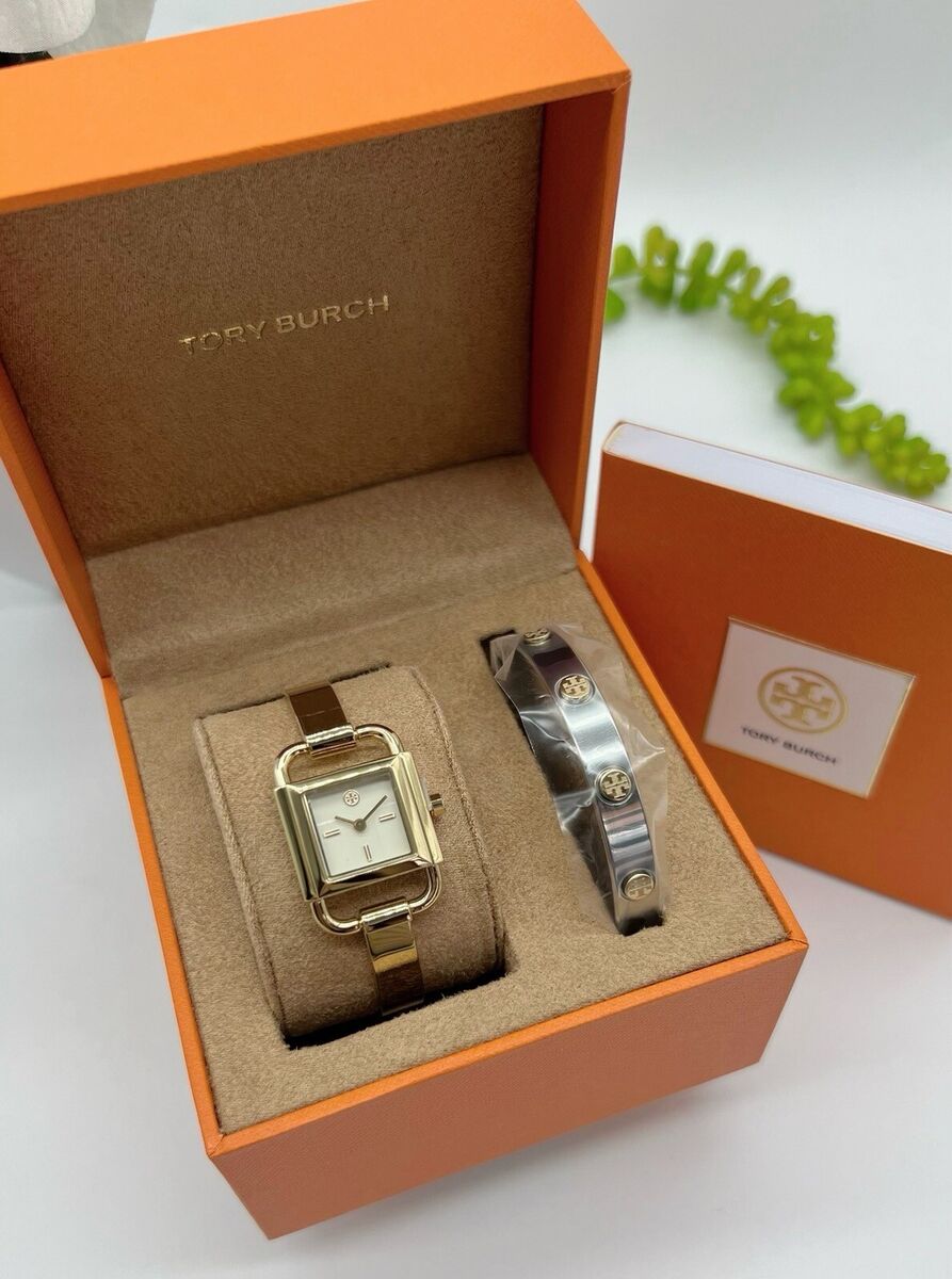 Tory Burch Small Phipps Gold Logo Watch Extra Bangle Band