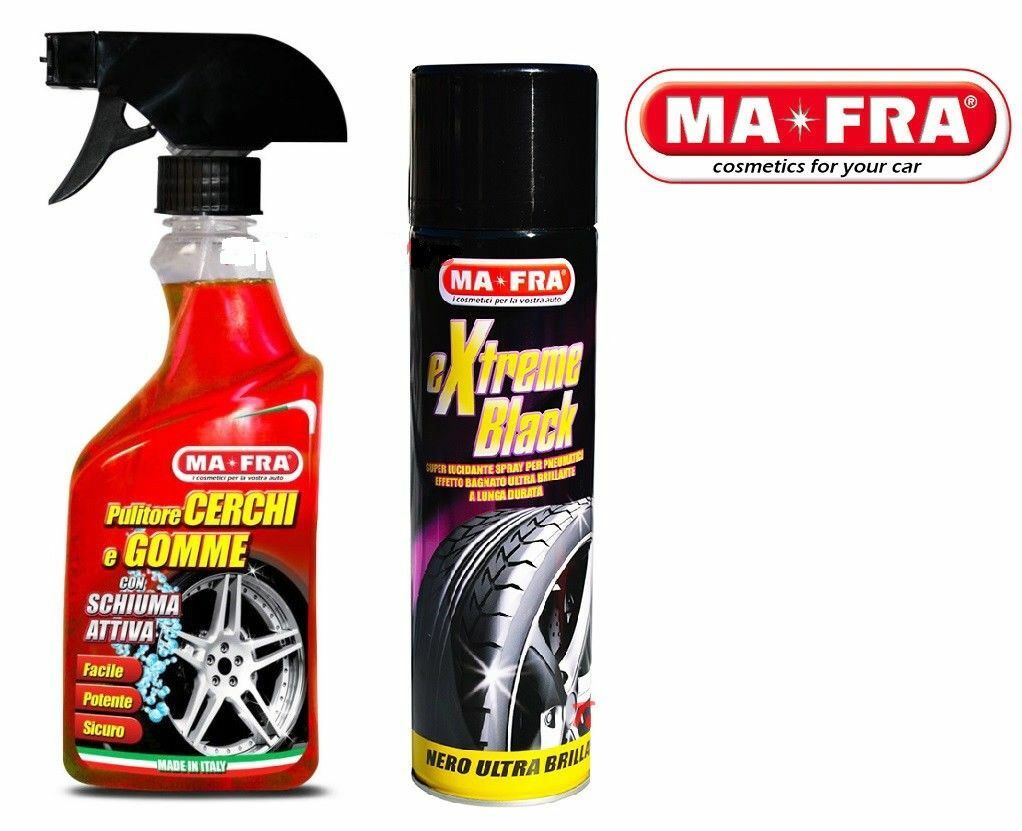 Kit Ma-Fra Extreme Black: Lucidante Gomme Effetto Bagnato e Pulitore Cerchi