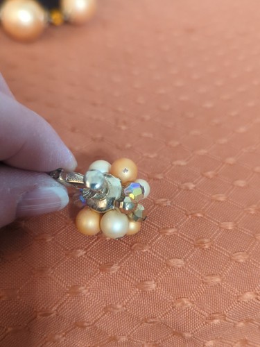 Vintage Vendome Double Strand Necklace & Clip On Earrings Orange Peach Beads - Afbeelding 17 van 17