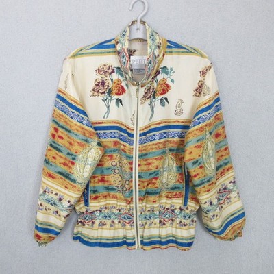 Petite Sophisticate Jacket Womens PM Silk Zip Floral Stripe Bomber Lightweight
