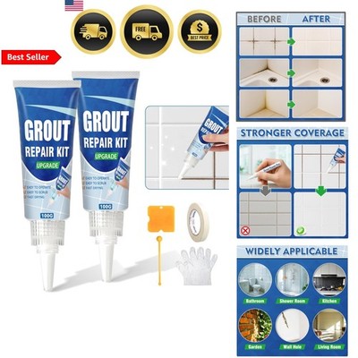 Tile Grout Repair Kit 2 Pack Fast Drying Waterproof Filler for Bathroom Kitch...