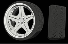 1 24 resin wheel and tapered tire set 275mm diameter four piece no caps