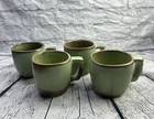 Vintage Frankoma Pottery 5C Prairie Green Square Mug Set of 4 Coffee Cups