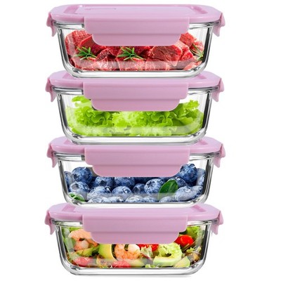 FEOOWV 4Pack 13oz/0.37L Glass Meal 5.7 inches x 4.3 x 2.4 inches, Pink 