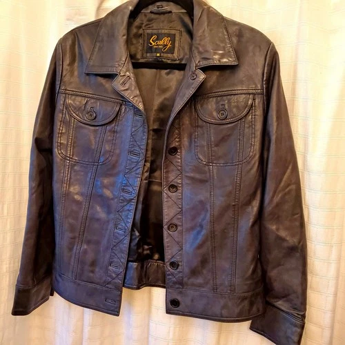 Scully Black Leather Lined Button-Front Jacket, Point Collar Size M India - product listing photo