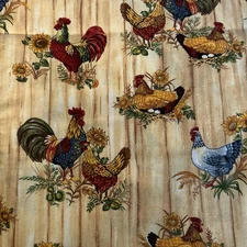 Country Chickens Rooster Best Sunflowers Wood grain Print Fabric Traditions 2 Y