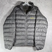 Marmot 800 Fill Down Full Zip Jacket Mens Size L Large Gray Puffer High Neck