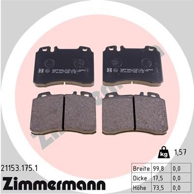 Zimmermann Bremsbelagsatz, Scheibenbremse 21153.175.1 FüR MERCEDES-BENZ-image
