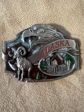 Vintage 1988 Siskiyou Alaska Eagle,Ram, Cabin Belt Buckle
