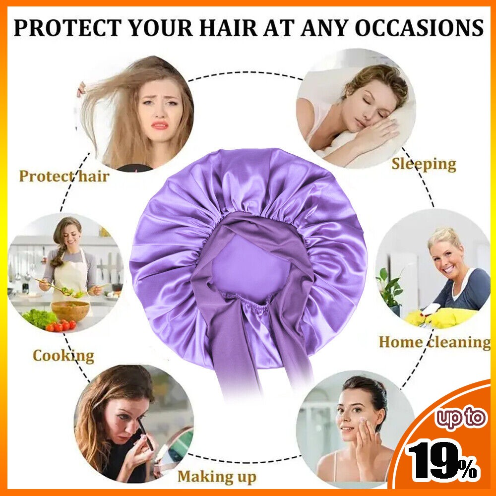 Women Satin Bonnet Long Hair Care Sleep Hat Cap Night Silk Feel