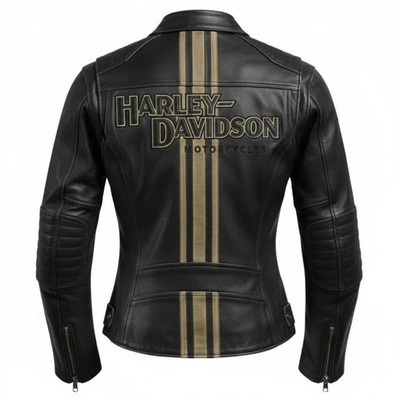 Harley Davidson Women s Black Biker Jacket Genuine Cowhide Leather Riding Jacket