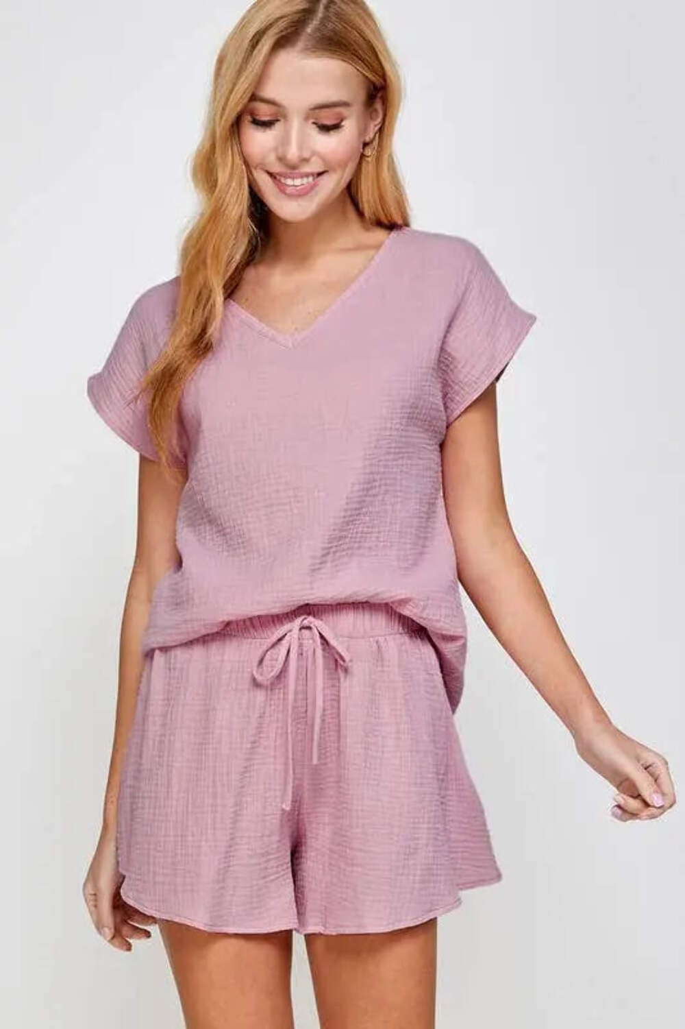 Cotton Gauze Lounge Top and Shorts Set