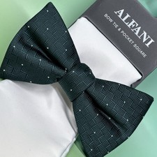 Alfani Mens Pre-tied Bow Tie And Pocket Square Combo Green/White NEW Fathers Day