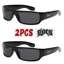 2 Pack LOCS Hardcore Black Sunglasses Classic Lowrider Shades 91268 BK