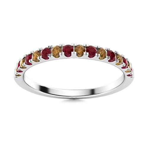 2MM Round Ruby & Smoky Quartz 925 Sterling Silver Half Eternity Ring For Women