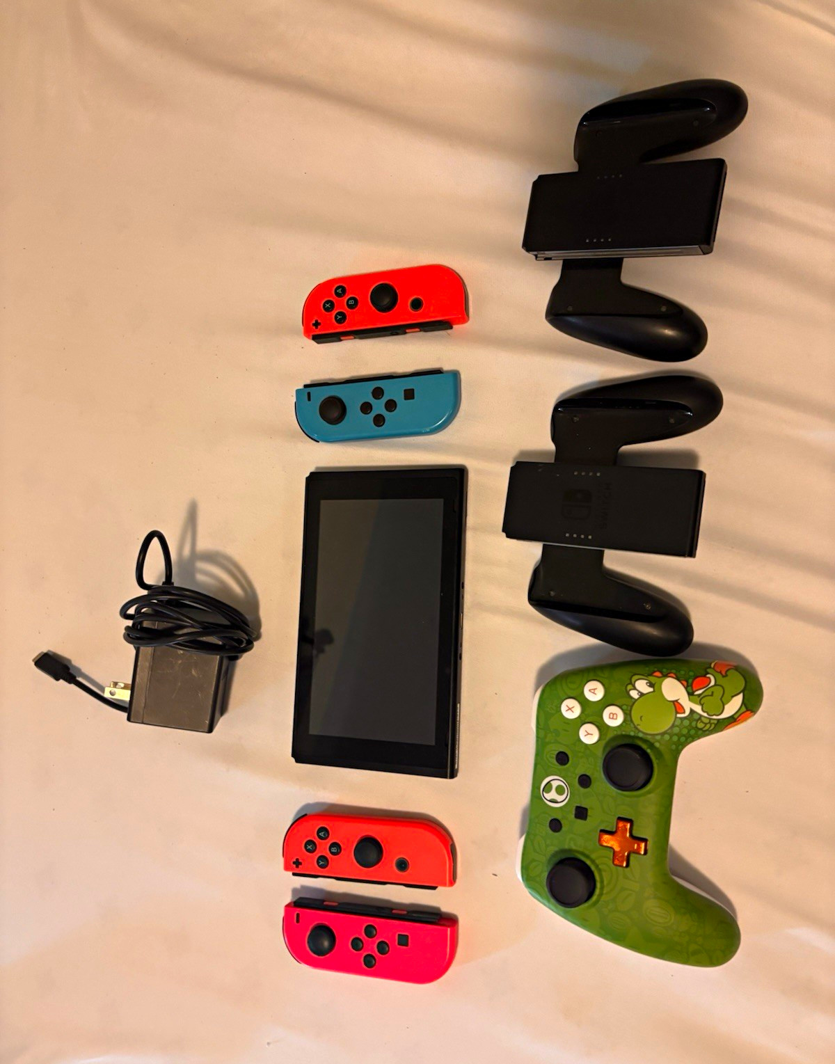 Nintendo Switch Console Tablet w/ Neon Red/Blue Joy-Con & Accessories Bundle