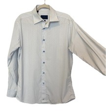 David Donahue dress shirt Trim Fit 16.5 34/35 White w Blue Paisley 100 Cotton