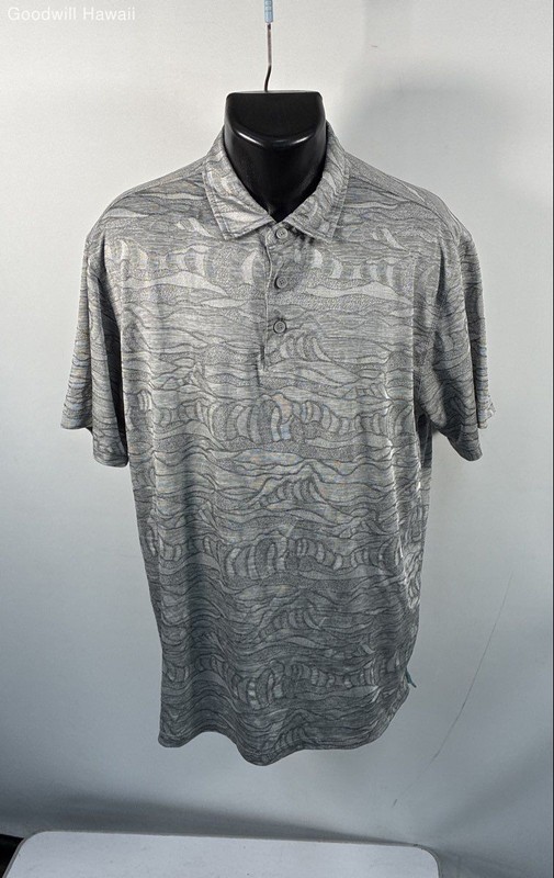 Tori Richard Men's Polo Shirt Gray Tradewind Technology Wave Print Size L