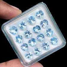 16 Pcs Natural Sky Blue Topaz 6mm Heart Cut Top Quality Loose Gemstones Lot