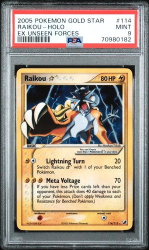 Raikou Gold Star Holo PSA 9 2005 Pokemon EX Unseen Forces #114