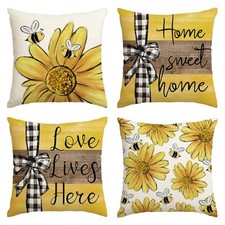 Home Sweet Home Bee Sunflower Throw Pillow Covers, 18 x 18 Inch Love Lives