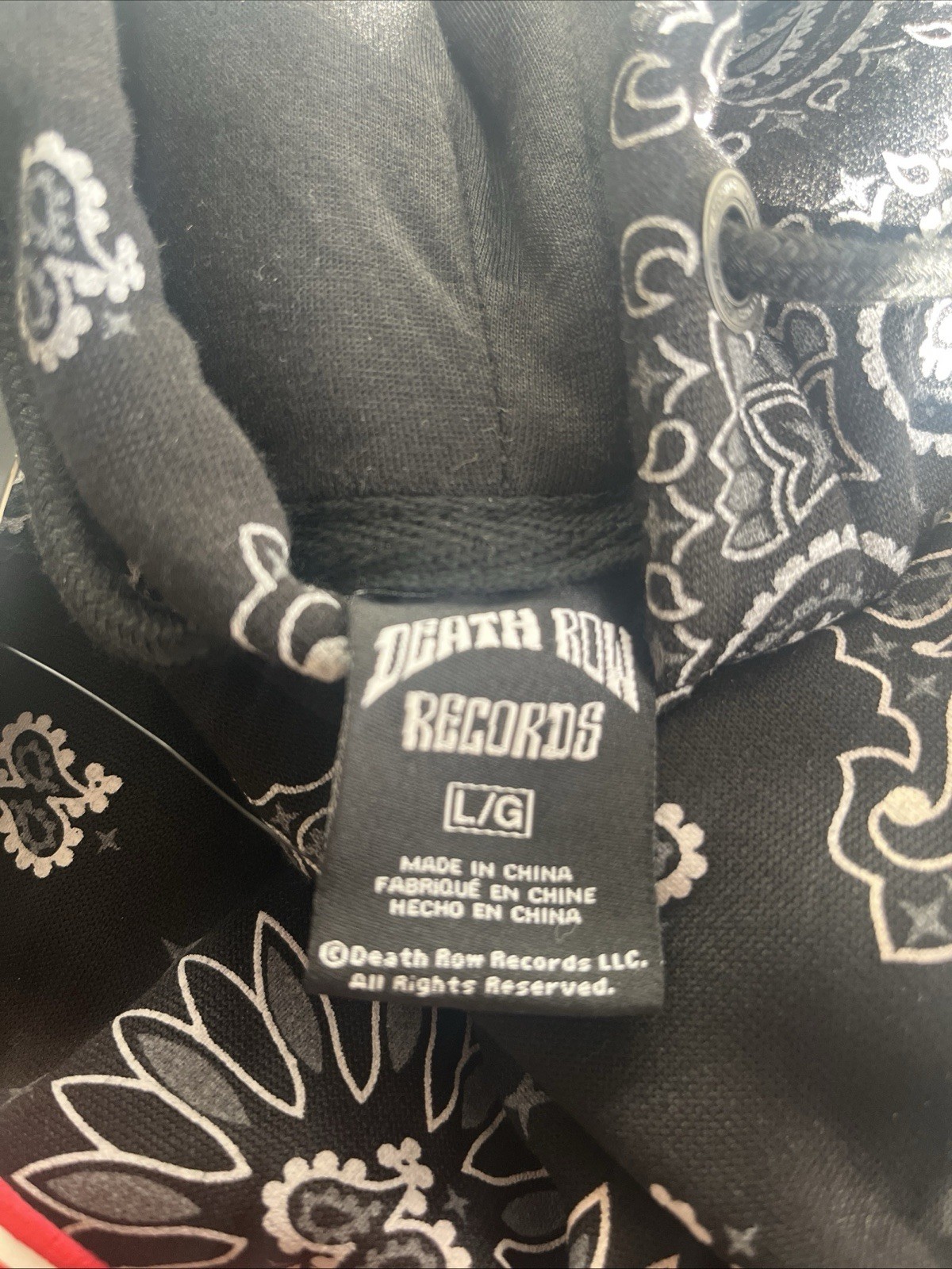 FILA Nuovo! Felpa con cappuccio Snoop Dog Death Row Records Paisley taglia L nera multi