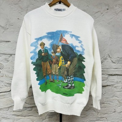 Knightsbridge Golf Sweater St. Andrew s Old Course Graphic Cotton Knit Vintage