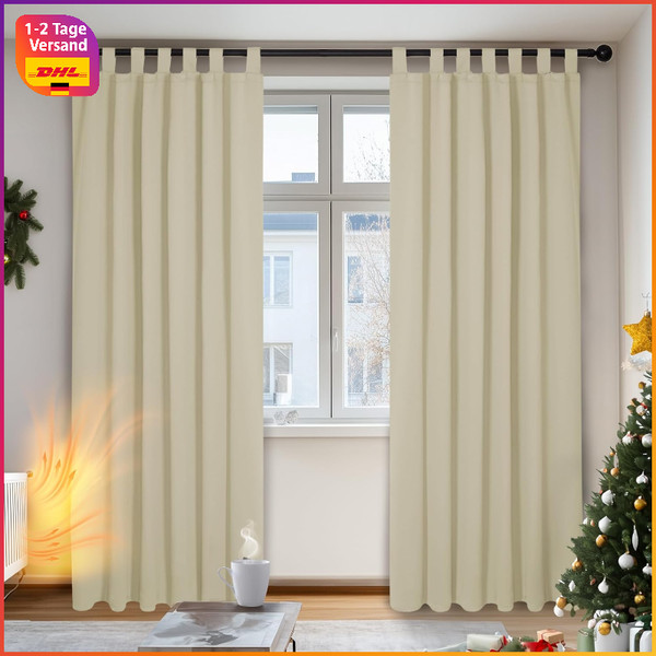 Verdunkelungsvorhang Thermo LäRmschutz Schlaufen Beige 210X140 Cm 2Er Set-image