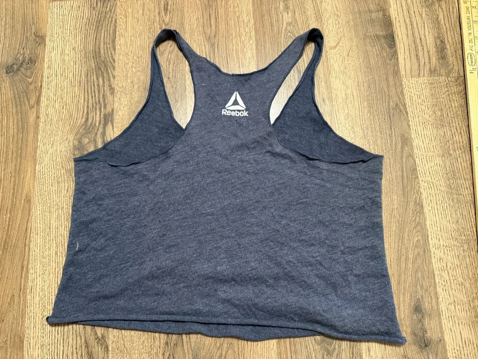 Camiseta sin mangas Reebok, para mujer talla pequeña, azul blanco púrpura, camiseta corta, espalda deportiva Foto 2 de 4