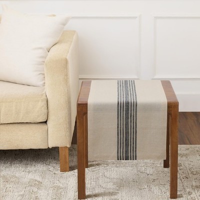 Solino Home Stripe Linen Table Runner 36 Inches - 100% Pure Linen Black and Natu