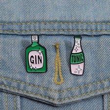 Wine Bottle Enamel Pins Custom GIN TONIC Brooches Lapel Badges Cartoon Funny Jew
