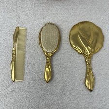 Vintage Godinger Goldtone 1988 Brush / Mirror / Comb COMPLETE VANITY SET RARE