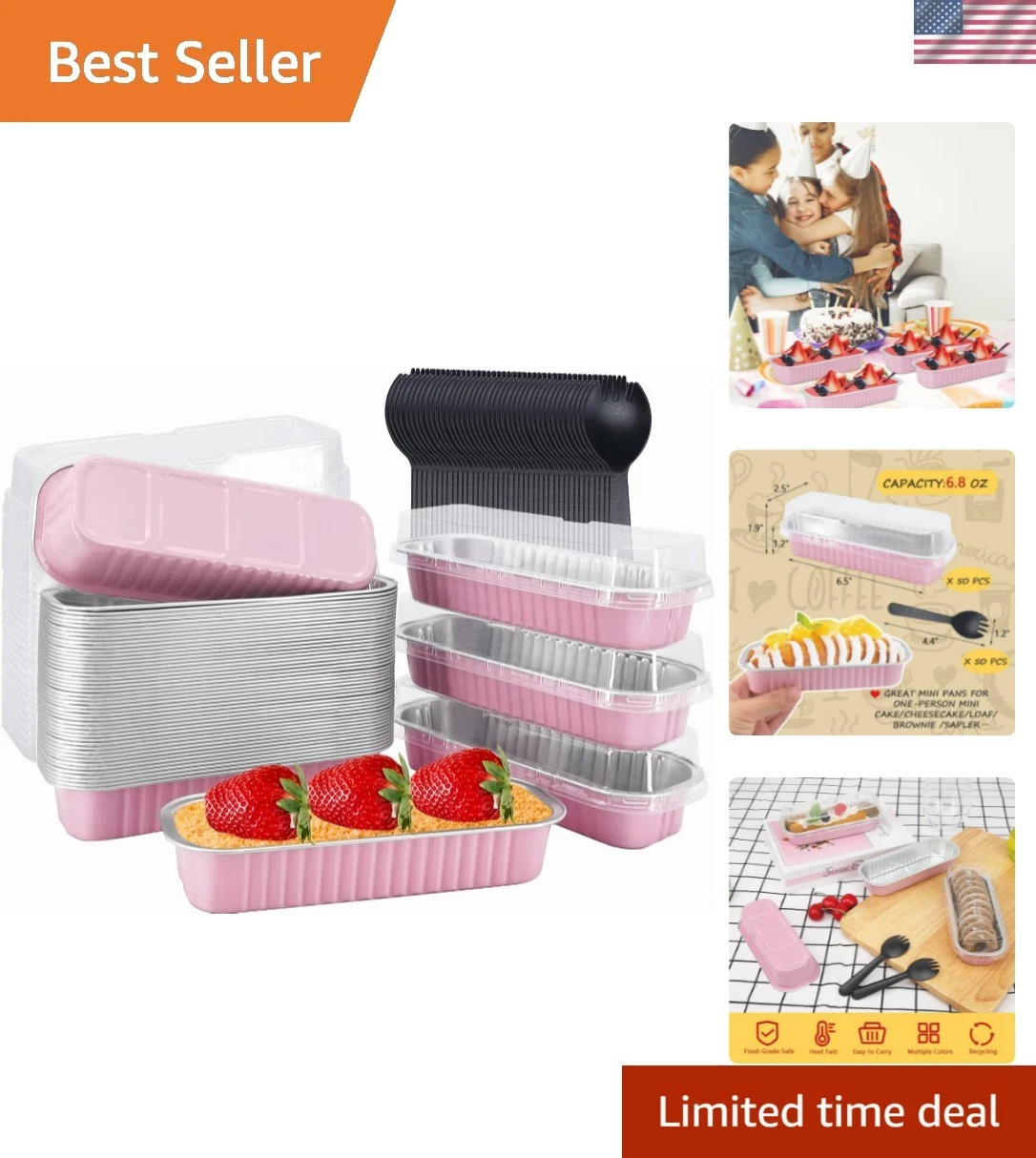 Mini Loaf Pans With Lids 50 Pack, 6.8oz Rectangle Aluminum Foil Baking Pans T...