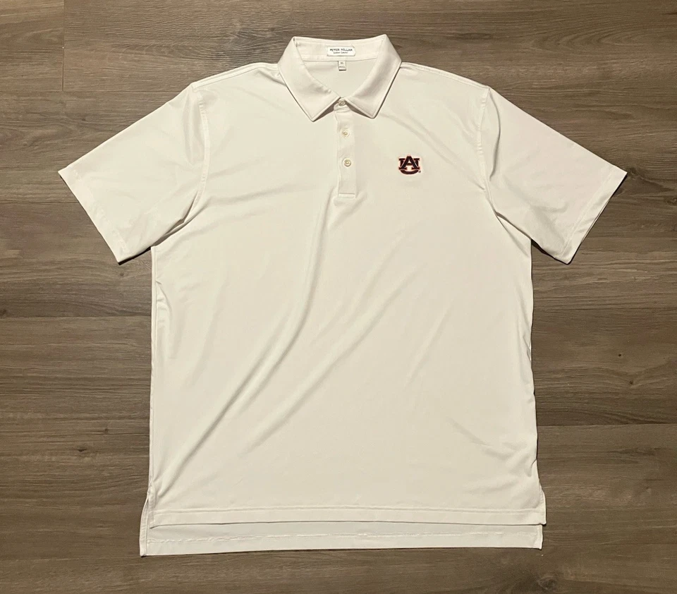 Peter Millar Summer Comfort Auburn Tigers Polo Shirt Size Large White Stretch - Image 2 of 4