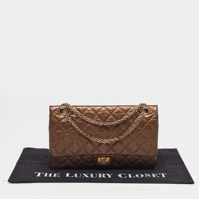 Chanel Reissue 2.55 226 Metallic Brown Quilted Aged Leather Flap