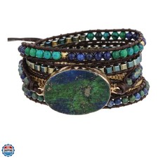 Women Boho Handmade Natural Stone Crystal Leather Bead Wrap Bracelets Collection