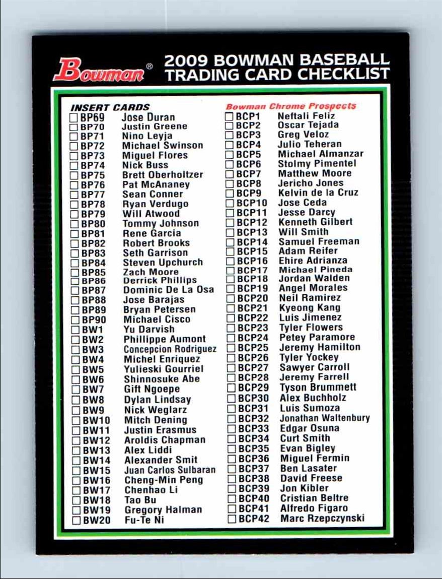 2006 Bowman Checklists Checklist 3 of 3